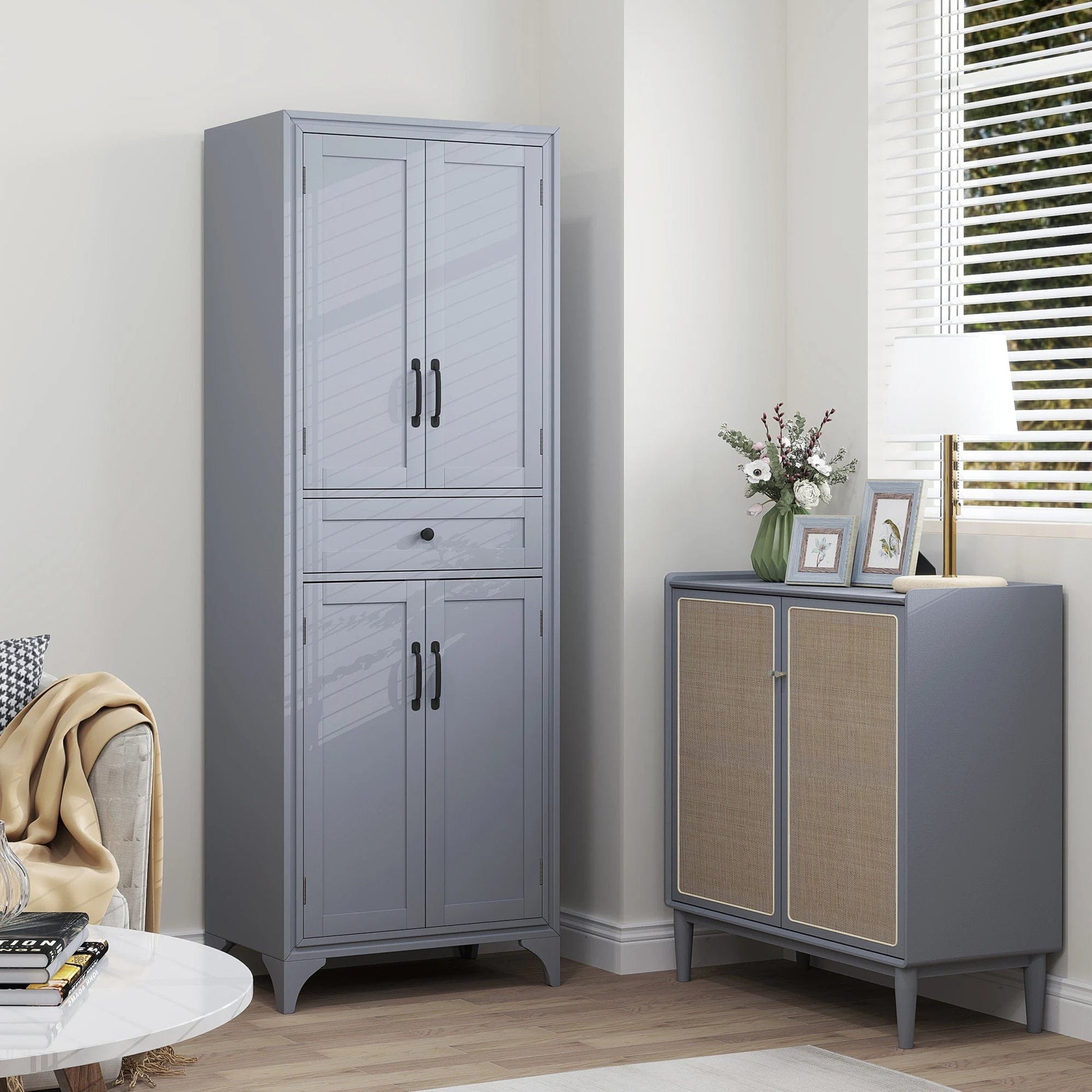 Spacious Wooden Freestanding Kitchen Storage Pantry Closet Cabinet - Merchandise Plug