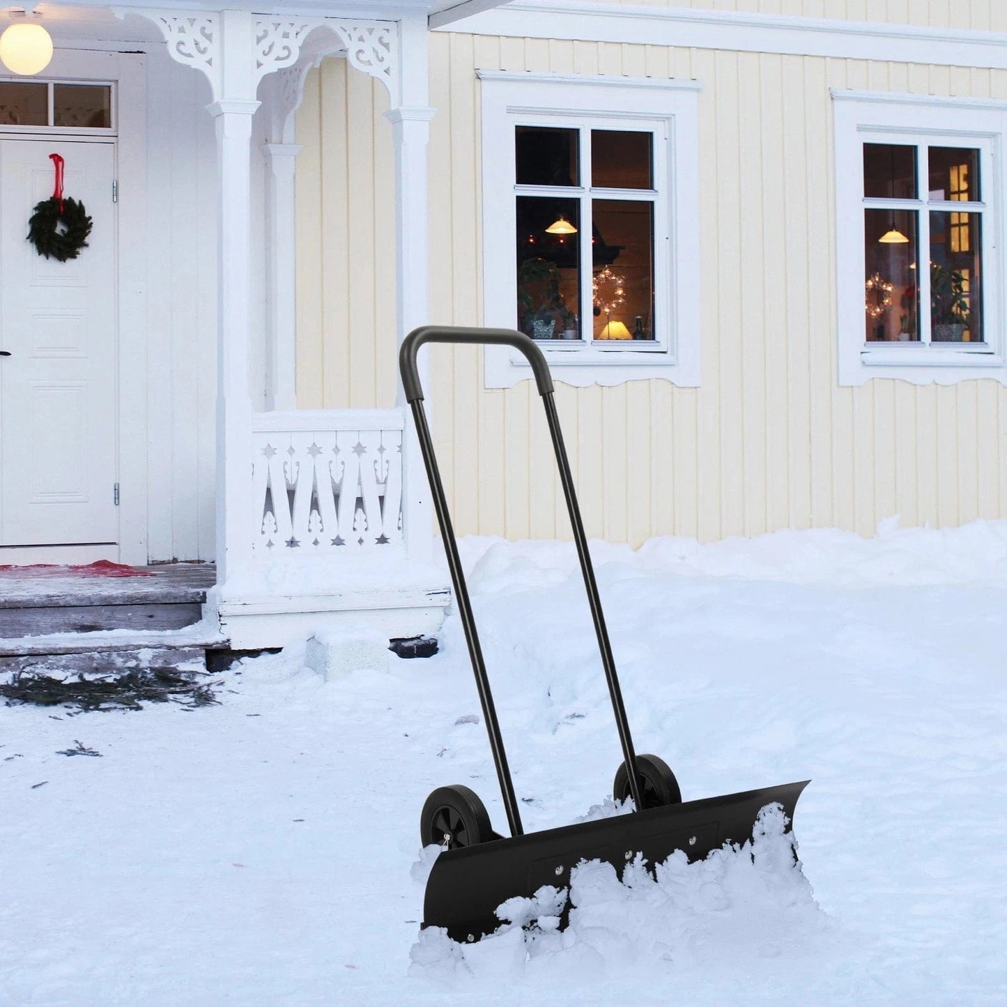 Ergonomic Snow Pusher Shovel With Wheels