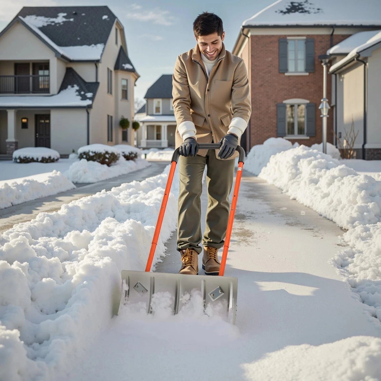 Ergonomic Snow Pusher Shovel With Wheels