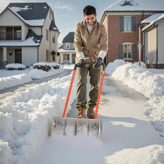 Ergonomic Snow Pusher Shovel With Wheels