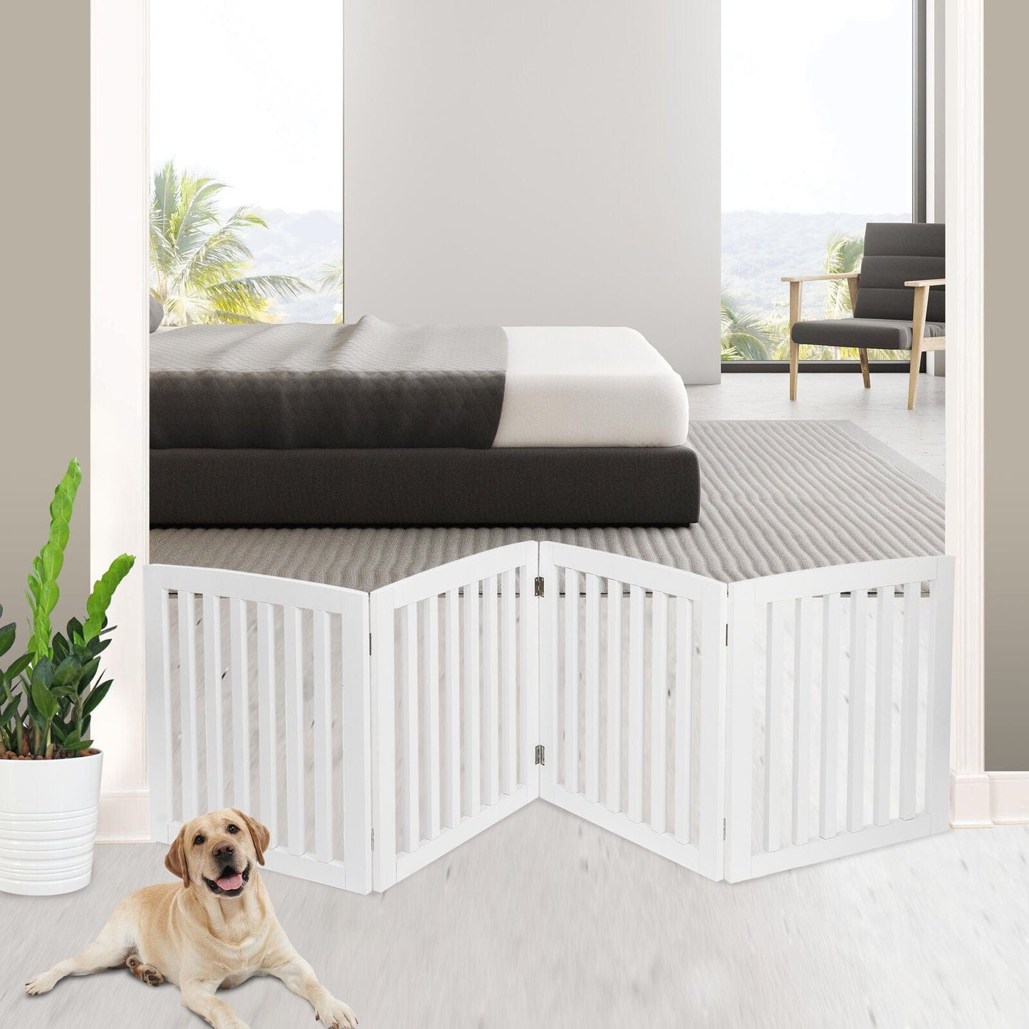 Premium Tall Retractable Wooden Indoor Dog Gate - Merchandise Plug