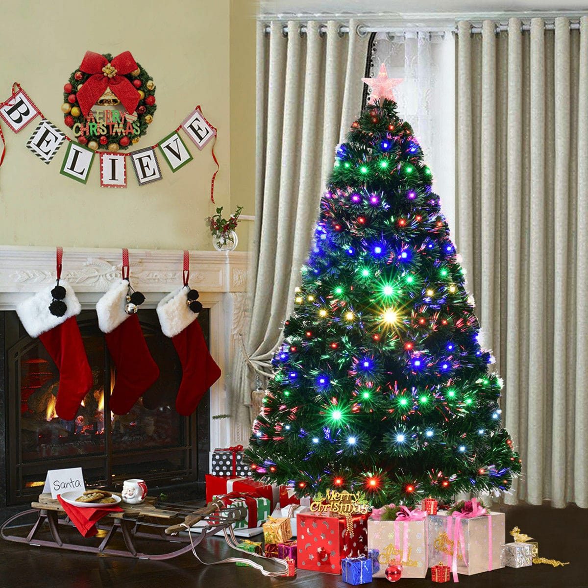 Large Green Artificial Pre Lit Home Holiday Christmas Tree 7FT - Merchandise Plug