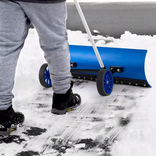Ergonomic Snow Pusher Shovel With Wheels
