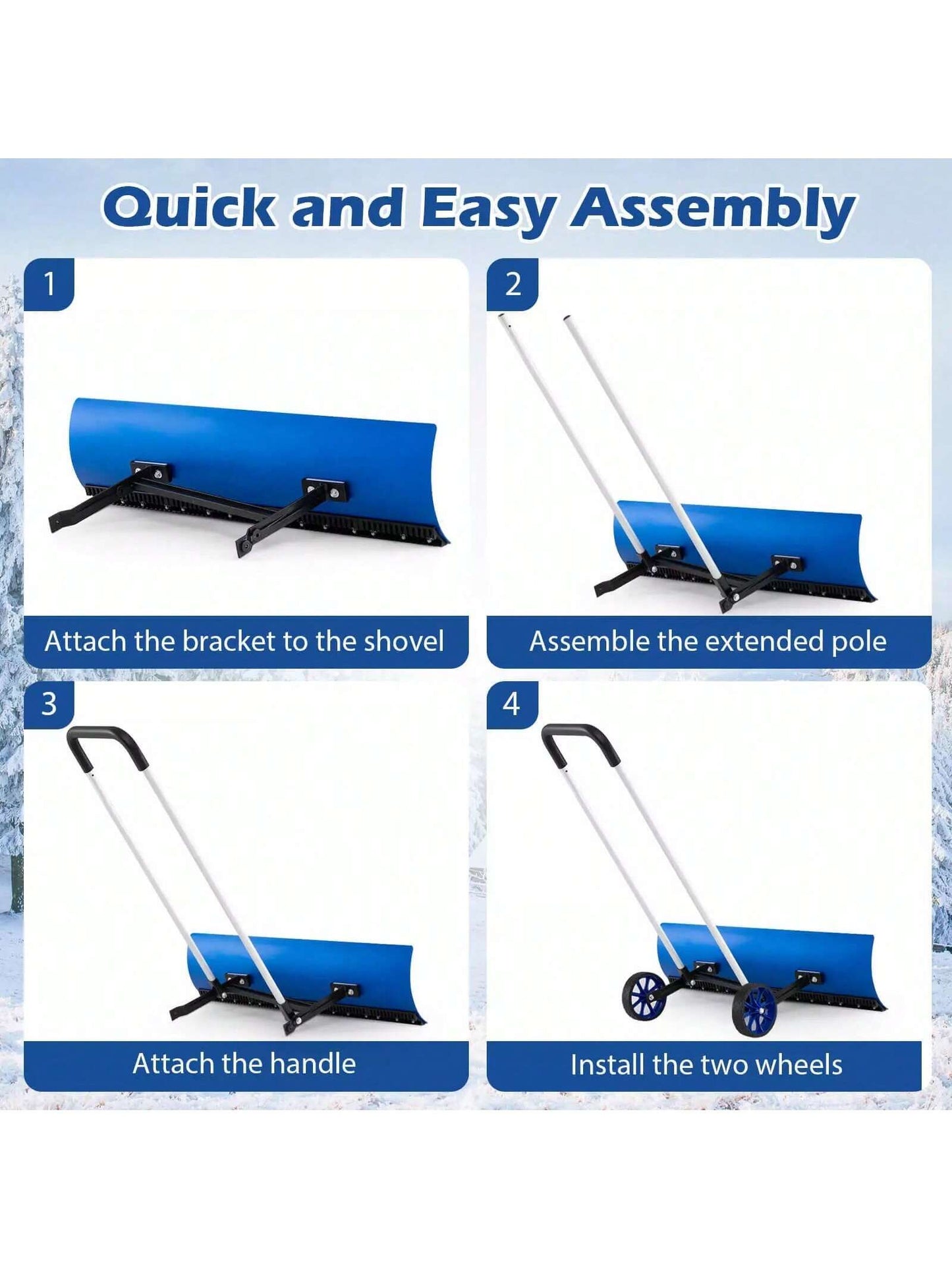 Ergonomic Snow Pusher Shovel With Wheels