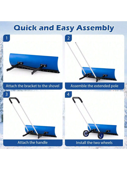 Ergonomic Snow Pusher Shovel With Wheels
