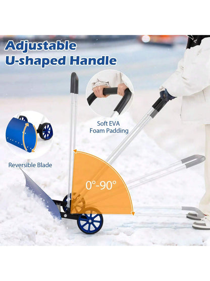 Ergonomic Snow Pusher Shovel With Wheels