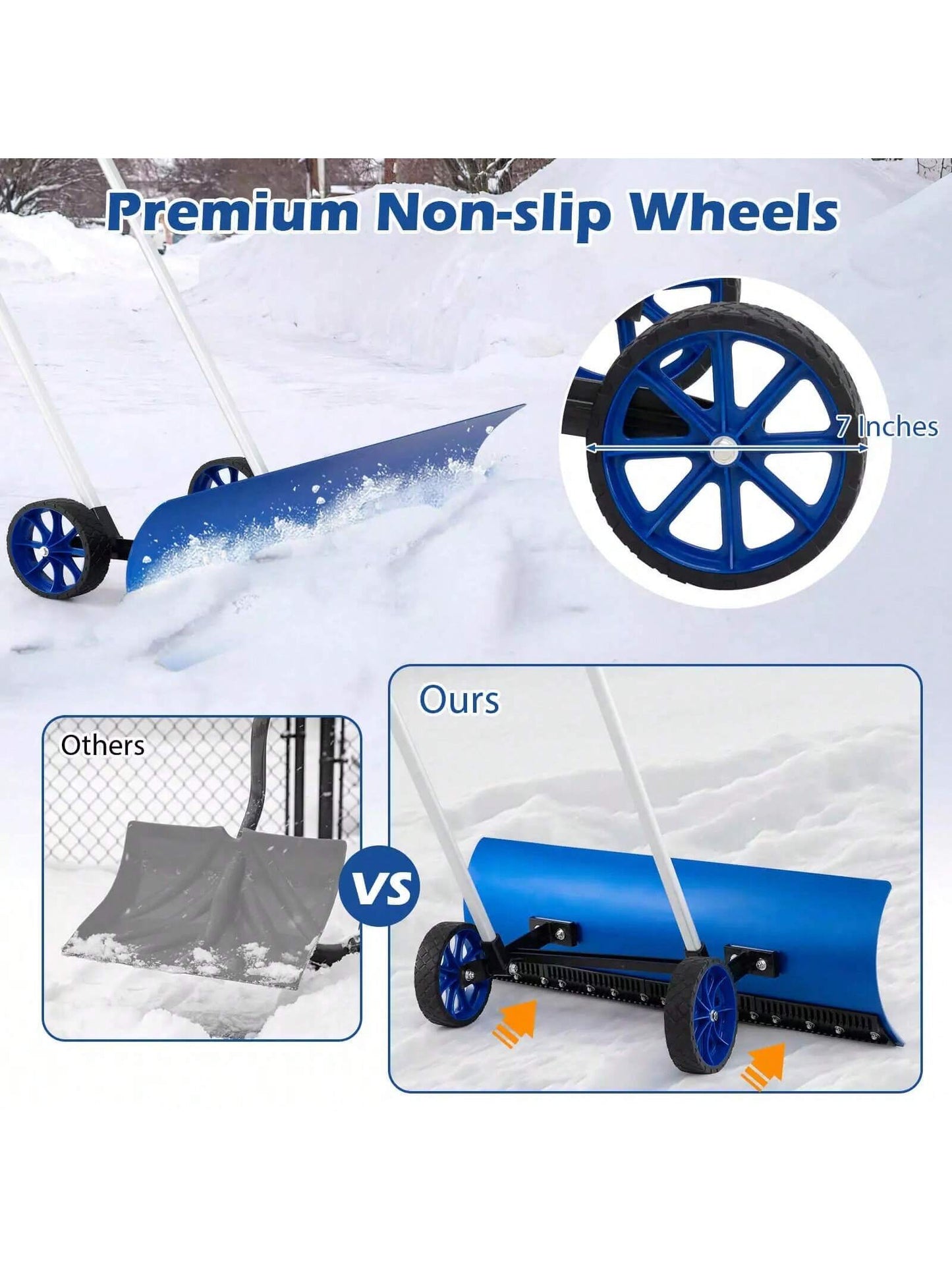 Ergonomic Snow Pusher Shovel With Wheels