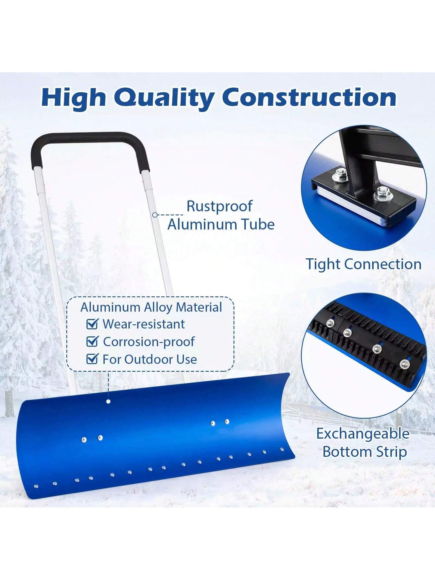 Ergonomic Snow Pusher Shovel With Wheels