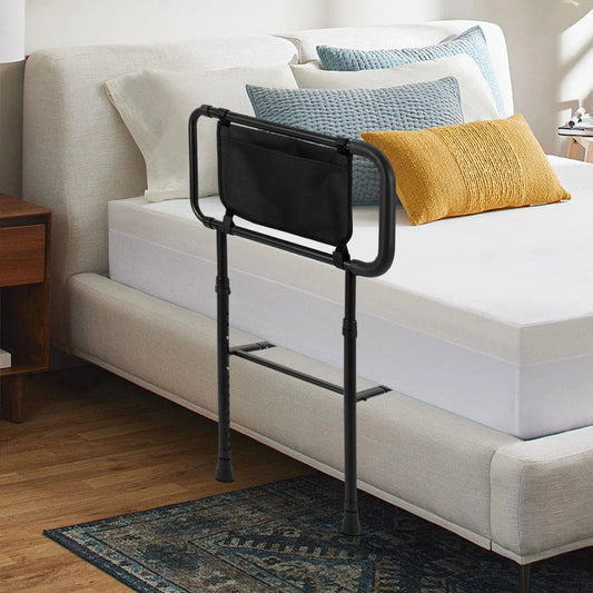 Heavy Duty Bed Guard Rail for Elderly Adults – Metal Bed Safety Rail with Storage Pouch