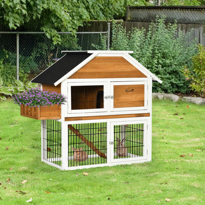 Decorated Spacious Two-Level Indoor / Outdoor Rabbit Cage House Hutch