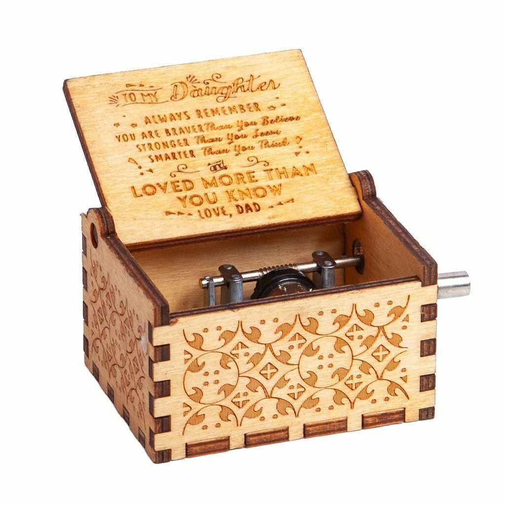 Meaningful Wooden Engraved Vintage Wind Up Music Jewelry Box Kids Gift