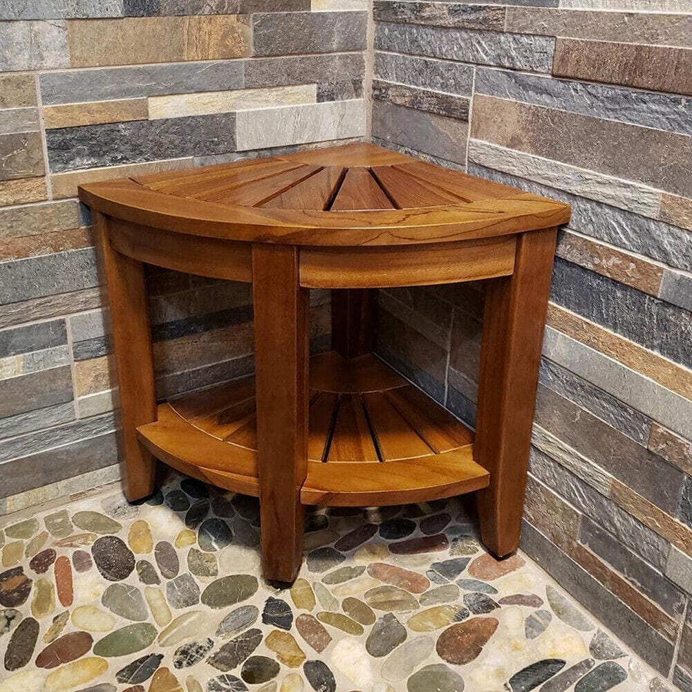 Premium Wooden Teak Shower Corner Bench Seat - Merchandise Plug