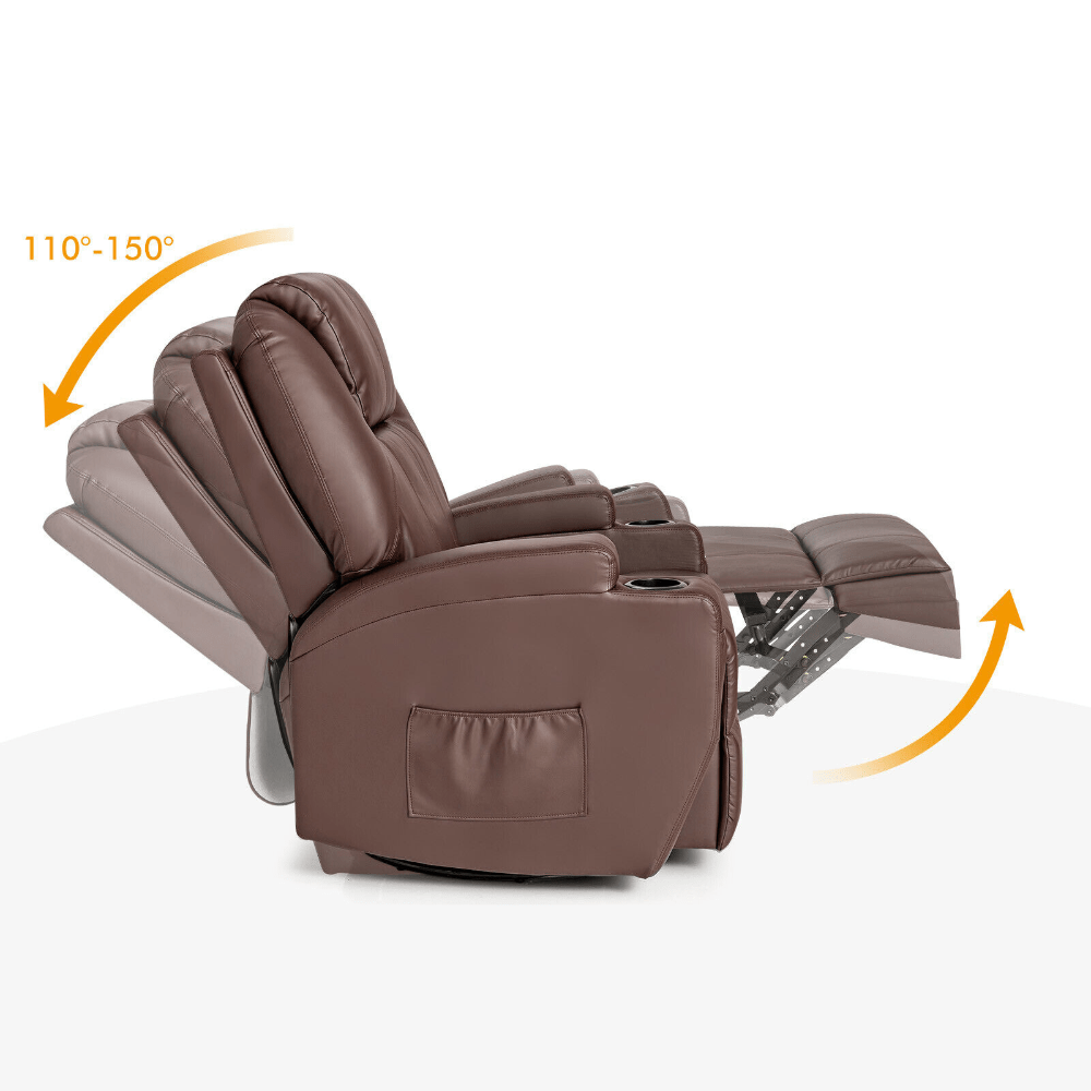 Modern Brown Leather Heated Massage Swivel Recliner Chair - Merchandise Plug