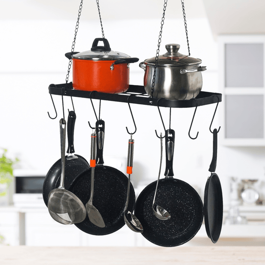Large Capacity Rustic Pots And Pans Hanging Holder Kitchen Organizer Rack - Merchandise Plug