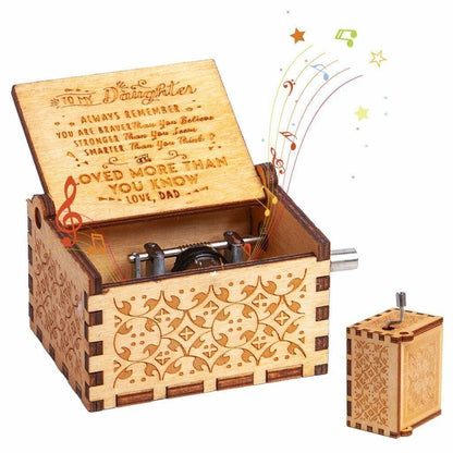 Meaningful Wooden Engraved Vintage Wind Up Music Jewelry Box Kids Gift