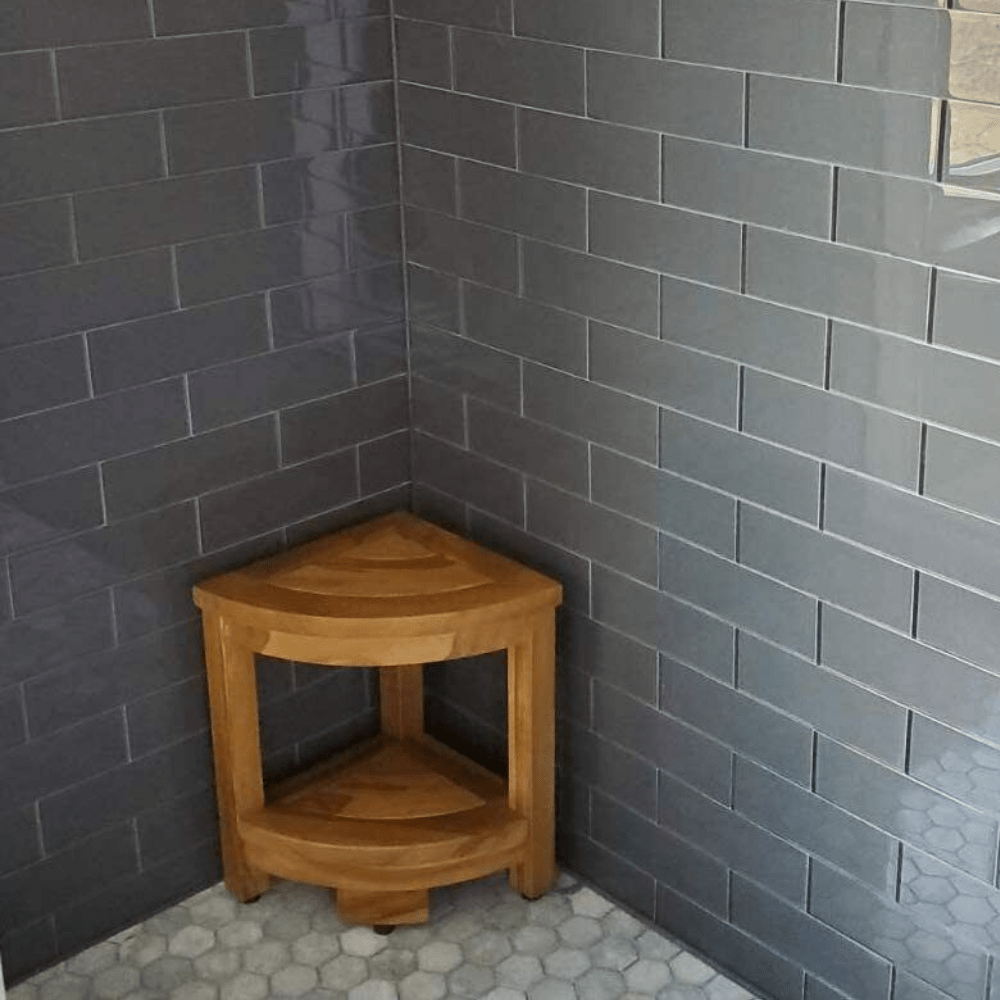 Premium Wooden Teak Shower Corner Bench Seat - Merchandise Plug