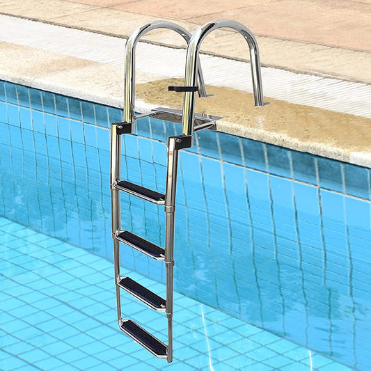 Stainless Steel Retractable Above Ground / Inground Pool Steps Ladder - Merchandise Plug