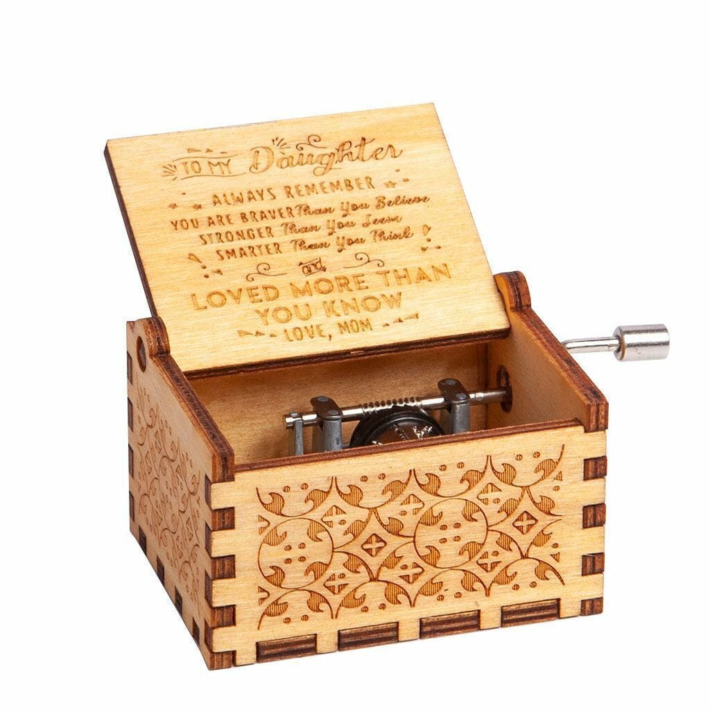 Meaningful Wooden Engraved Vintage Wind Up Music Jewelry Box Kids Gift