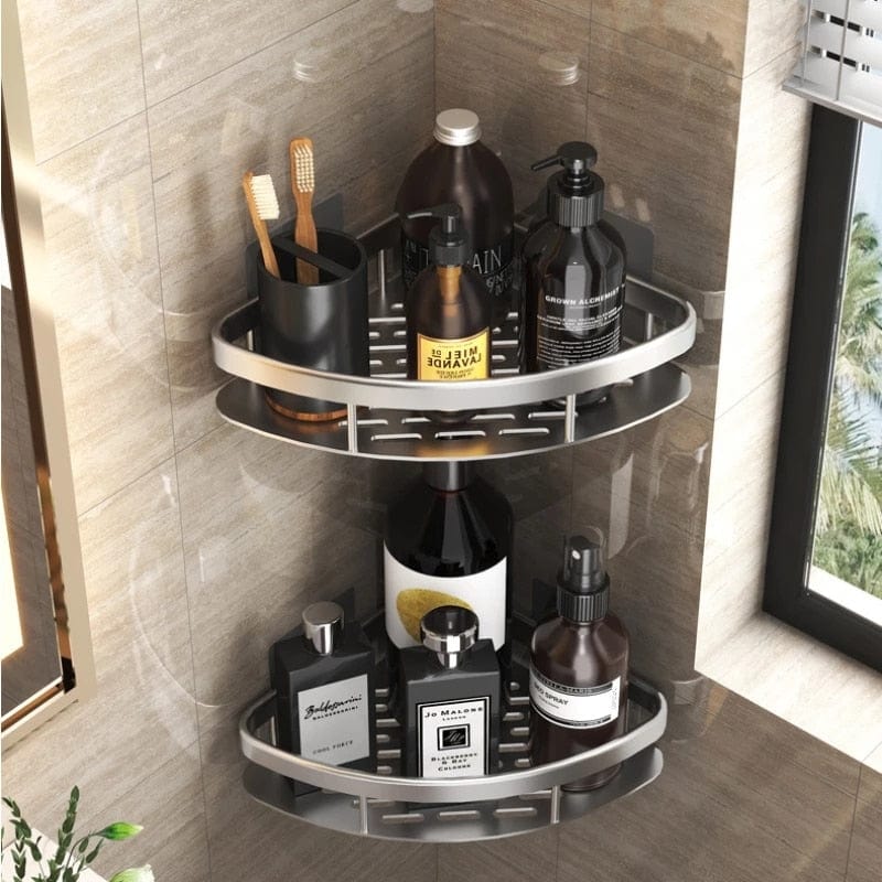 Silver / Black Wall Mounted Shower Corner Shelf - Merchandise Plug