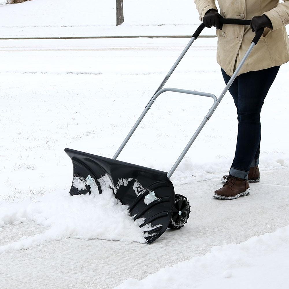 Ergonomic Snow Pusher Shovel With Wheels - Merchandise Plug