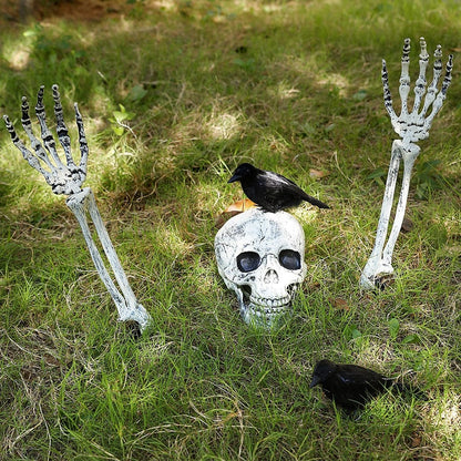 Spooky Halloween Plastic Lifesize Posable Skeleton Skull Arm Decoration - Merchandise Plug