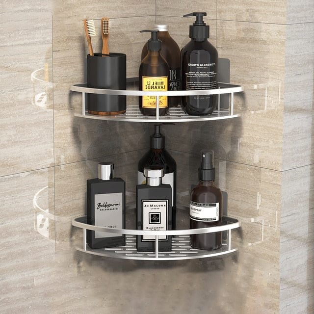 Silver / Black Wall Mounted Shower Corner Shelf - Merchandise Plug
