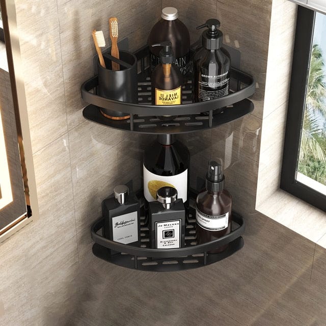 Silver / Black Wall Mounted Shower Corner Shelf - Merchandise Plug