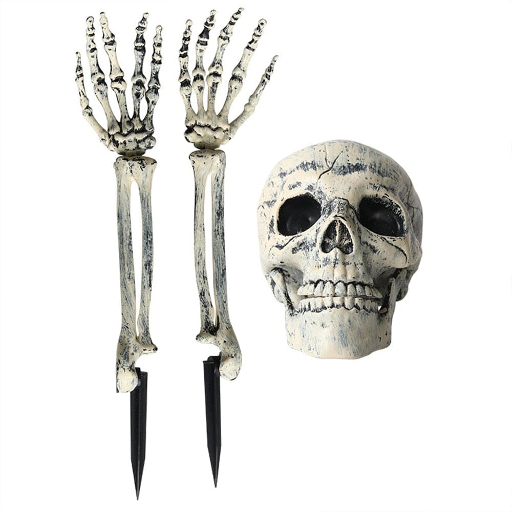 Spooky Halloween Plastic Lifesize Posable Skeleton Skull Arm Decoration - Merchandise Plug