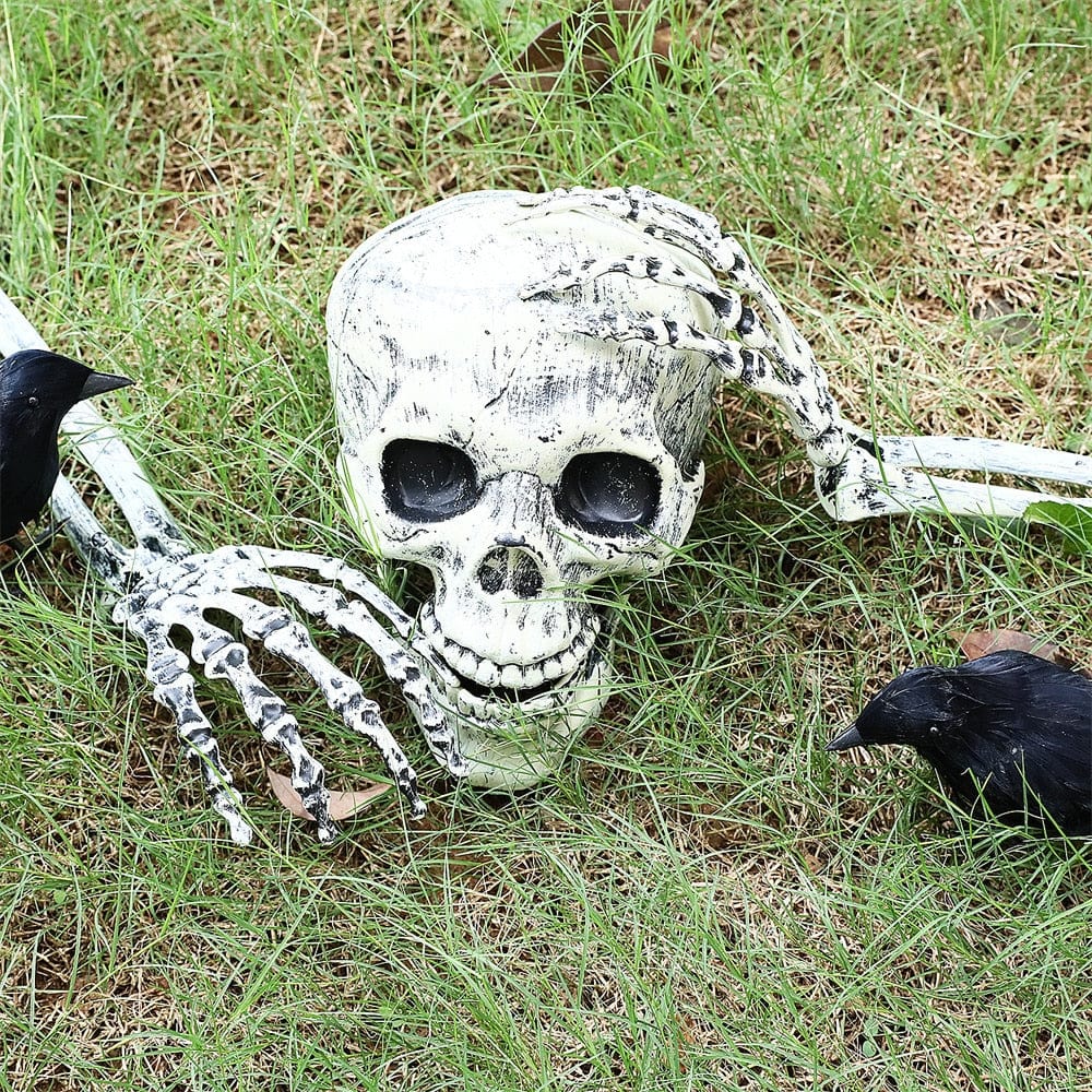 Spooky Halloween Plastic Lifesize Posable Skeleton Skull Arm Decoration - Merchandise Plug
