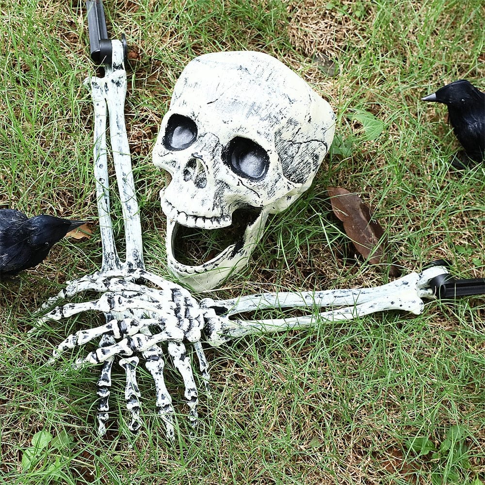 Spooky Halloween Plastic Lifesize Posable Skeleton Skull Arm Decoration - Merchandise Plug