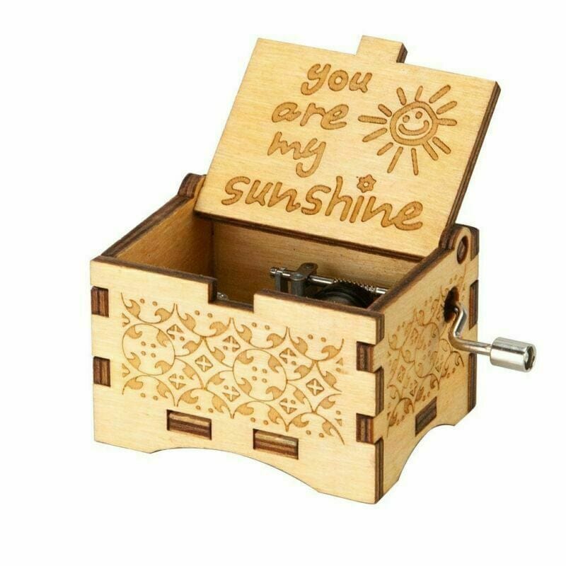 Meaningful Wooden Engraved Vintage Wind Up Music Jewelry Box Kids Gift