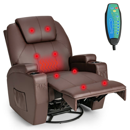 Modern Brown Leather Heated Massage Swivel Recliner Chair - Merchandise Plug