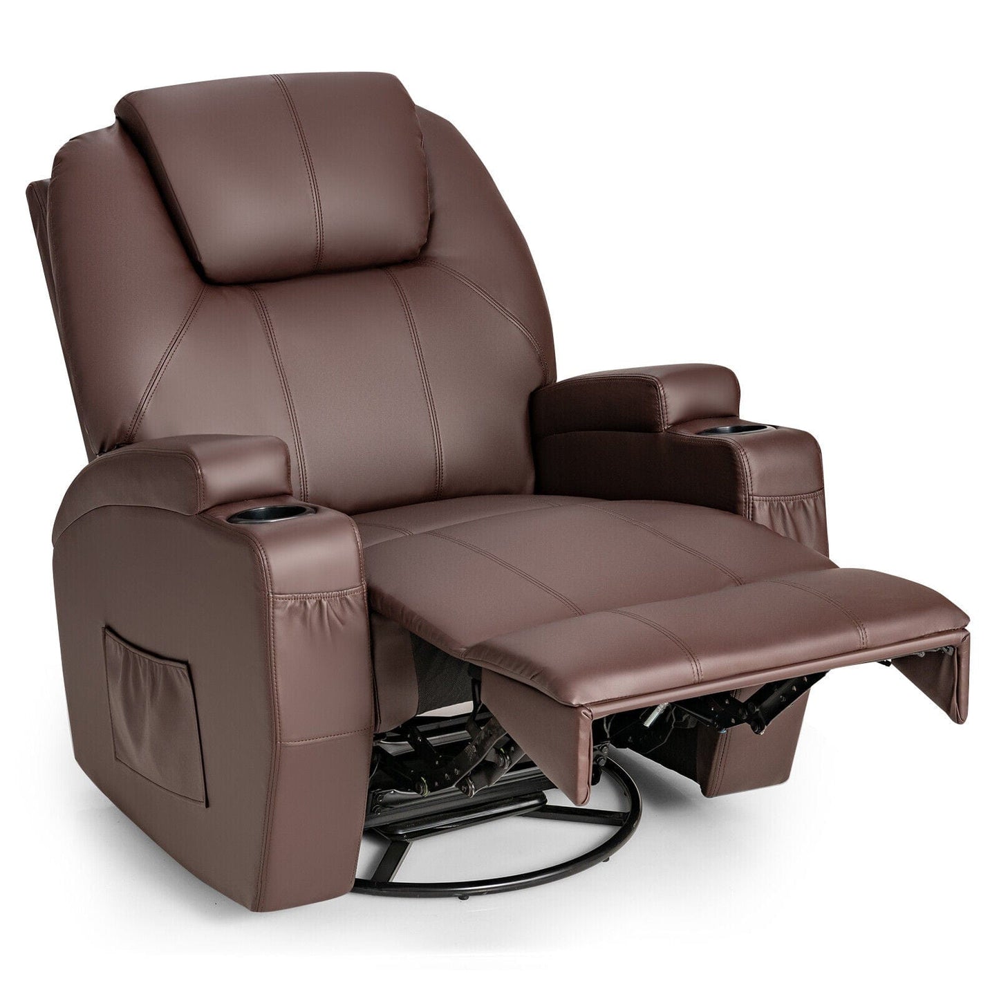 Modern Brown Leather Heated Massage Swivel Recliner Chair - Merchandise Plug