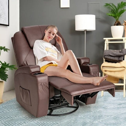 Modern Brown Leather Heated Massage Swivel Recliner Chair - Merchandise Plug