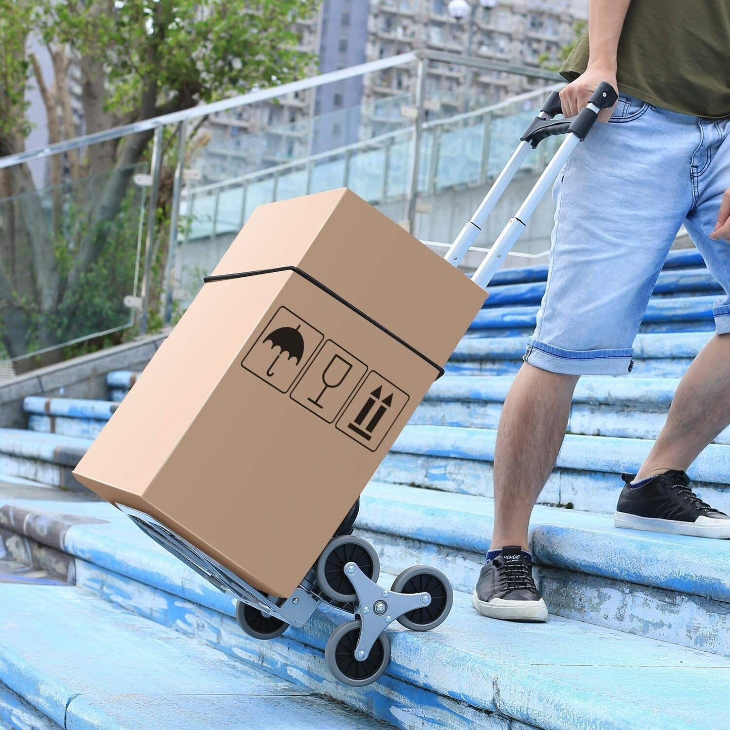 Heavy Duty Wheeled Stair Climbing Hand Truck Moving Dolly - Merchandise Plug