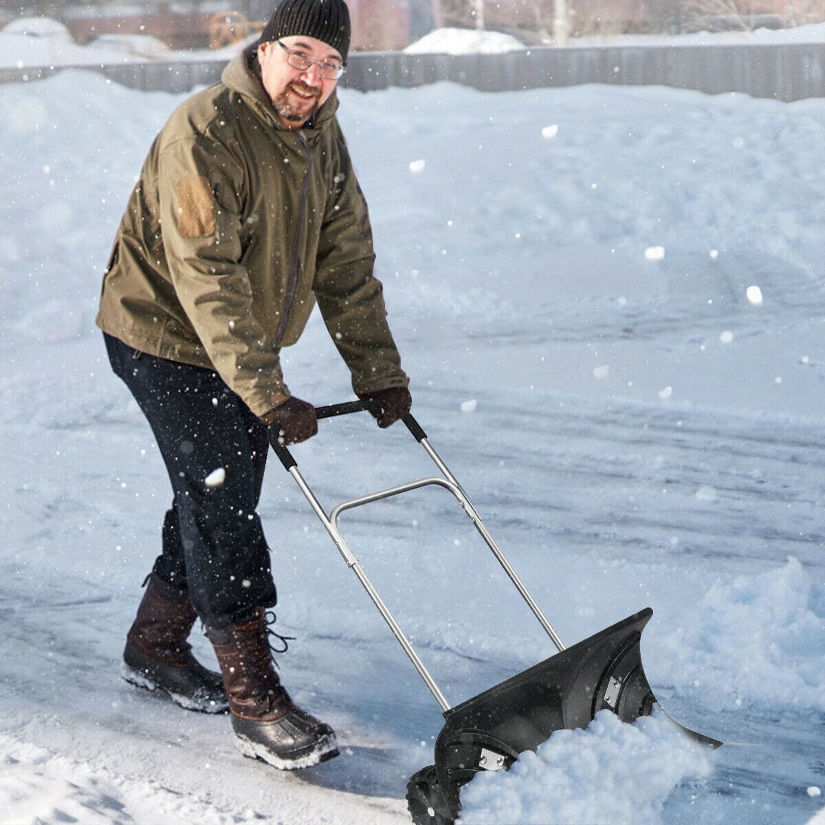 Ergonomic Snow Pusher Shovel With Wheels - Merchandise Plug