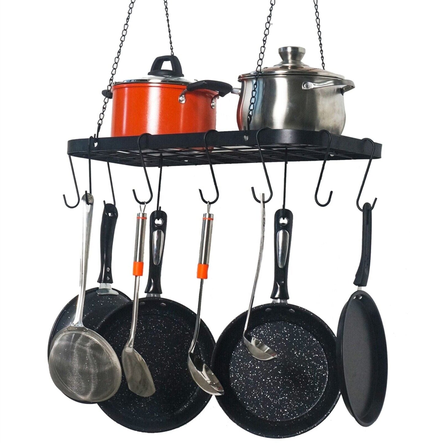 Large Capacity Rustic Pots And Pans Hanging Holder Kitchen Organizer Rack - Merchandise Plug